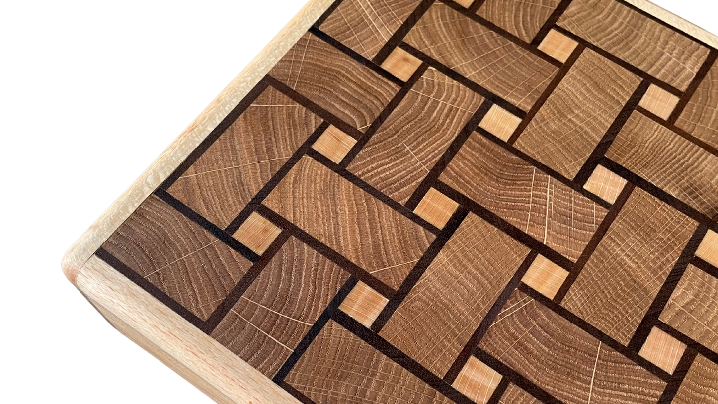 African Walnut, Oak & Beech Basket Weave Cutting Board
